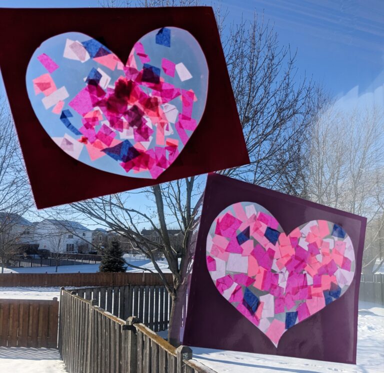 beautiful valentines craft for toddlers displayed in window