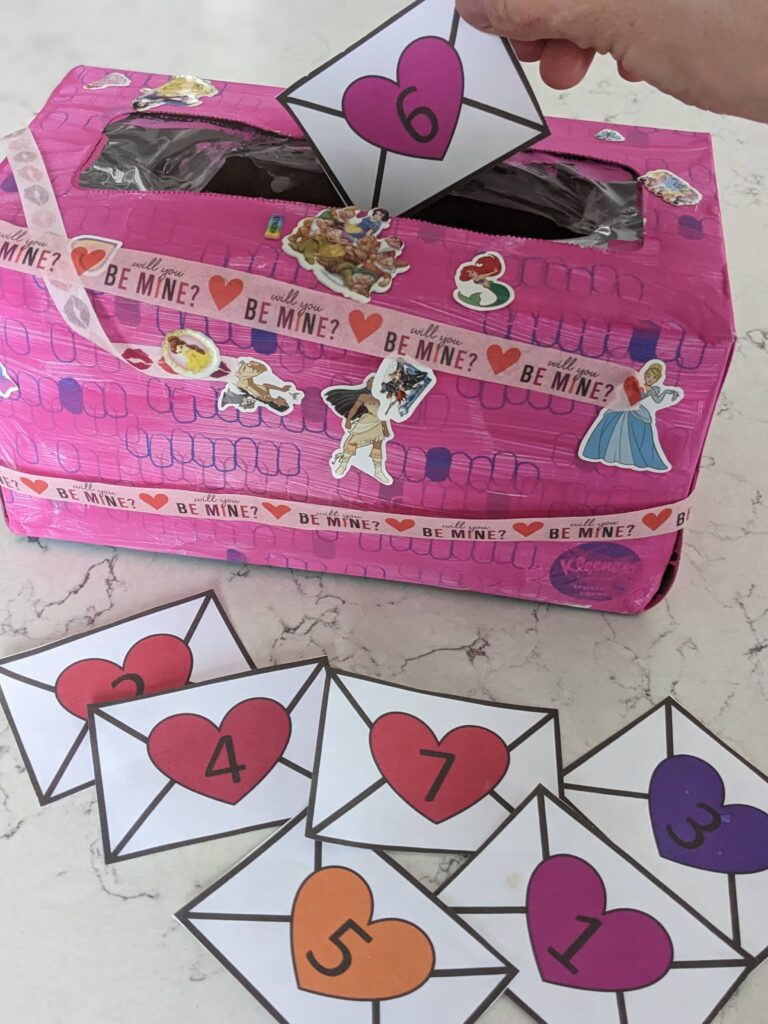Valentines scavenger hunt number envelopes for kids