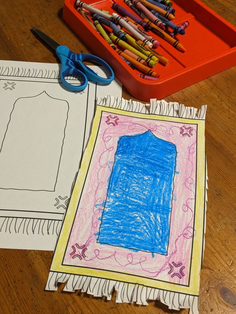 coloring page prayer mat rug as a Ramadan activity for kids