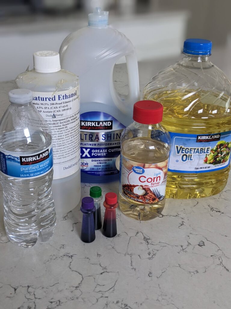 supplies for liquid rainbow experiment